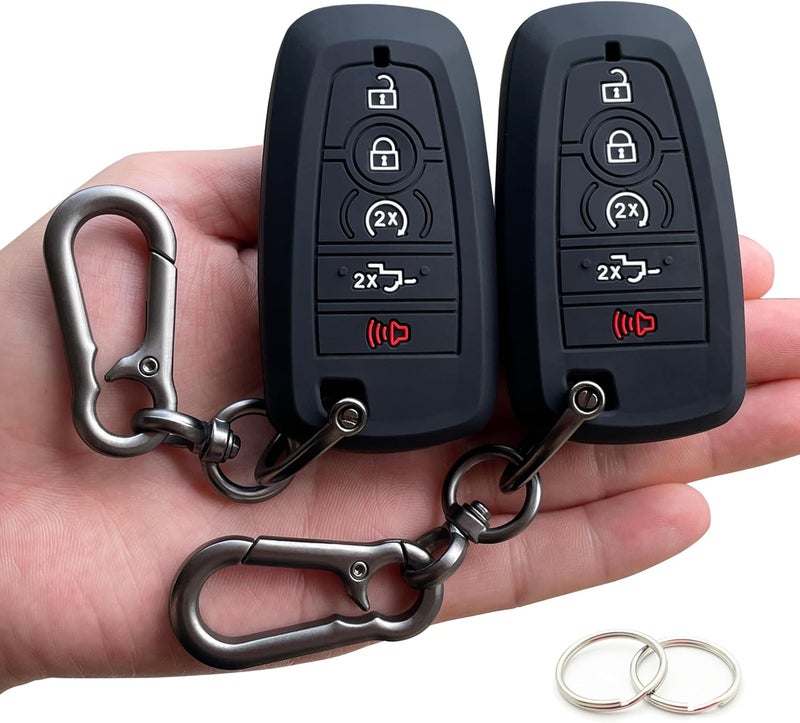 TANDRIVE Key Fob Cover for 2026 2025-2017 Ford F150 F250 F350 F450 F550 F650 F750, 5 Button, Silicone, 2-Pack, Black - Image 1
